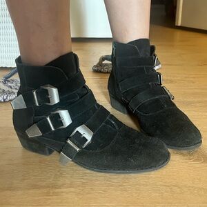 Topshop Black Suede Triple Buckle Ankle Boots *Free with bundle